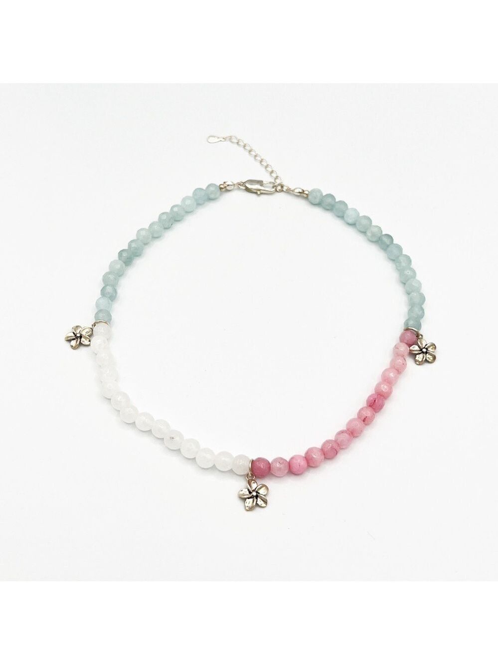Silver cherry blossom beaded necklace